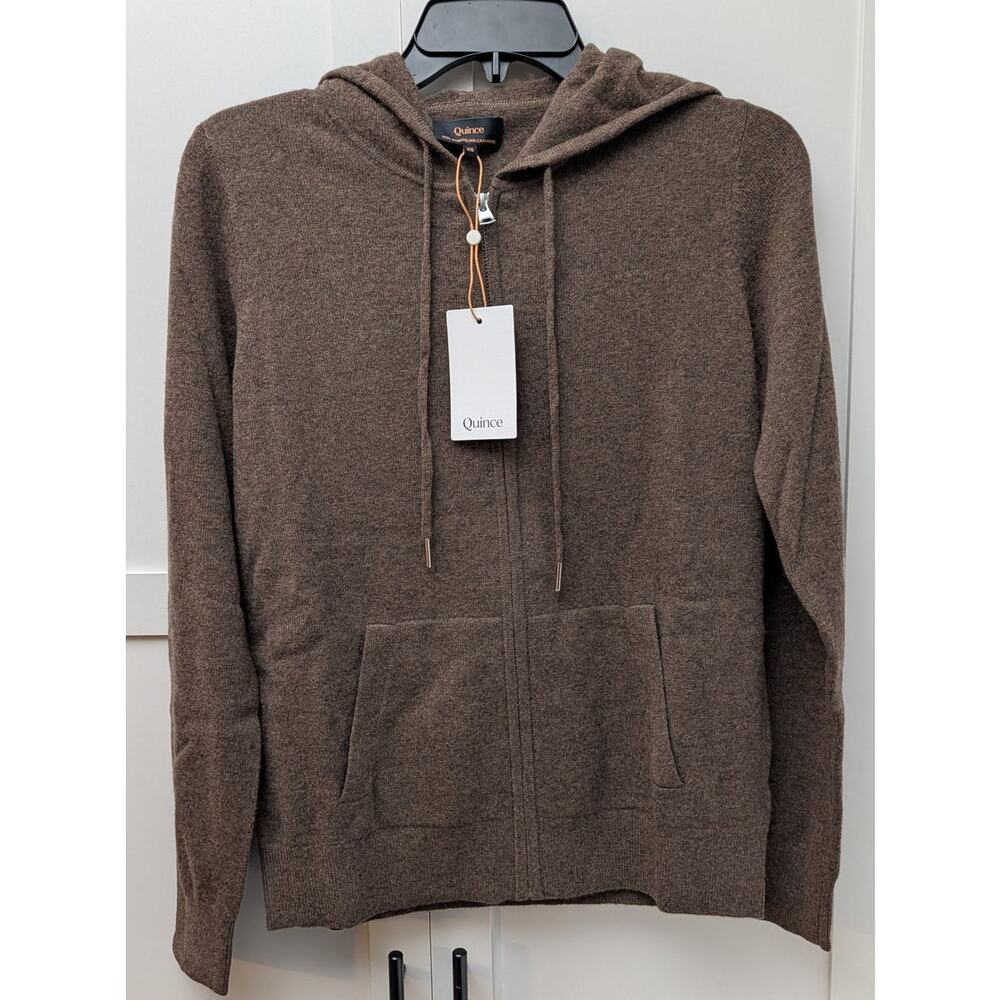 NWT Quince Mongolian Cashmere Full-Zip Hoodie Sweater XS Women's Brown